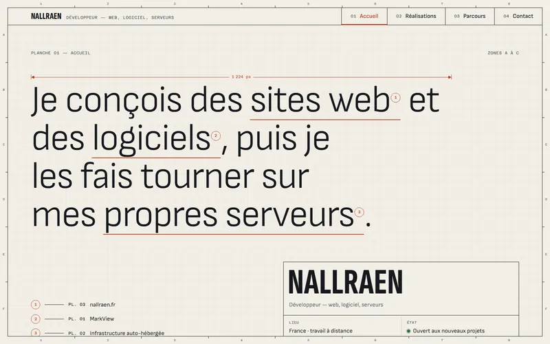 Page d’accueil de nallraen.fr, tirage calque : l’énoncé annoté et son cartouche.